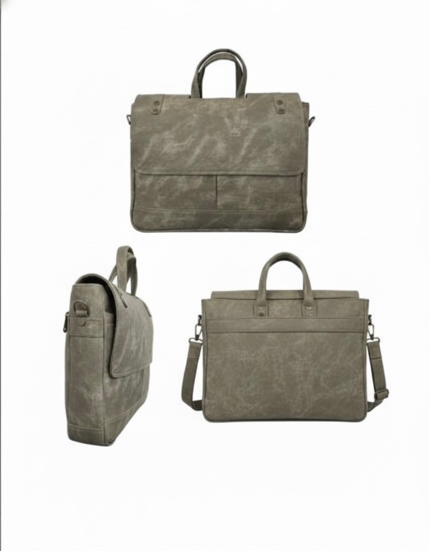 Rustic Grey Distressed Leather Laptop Bag