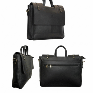 Urban Black Leather Flap Office Laptop Bag
