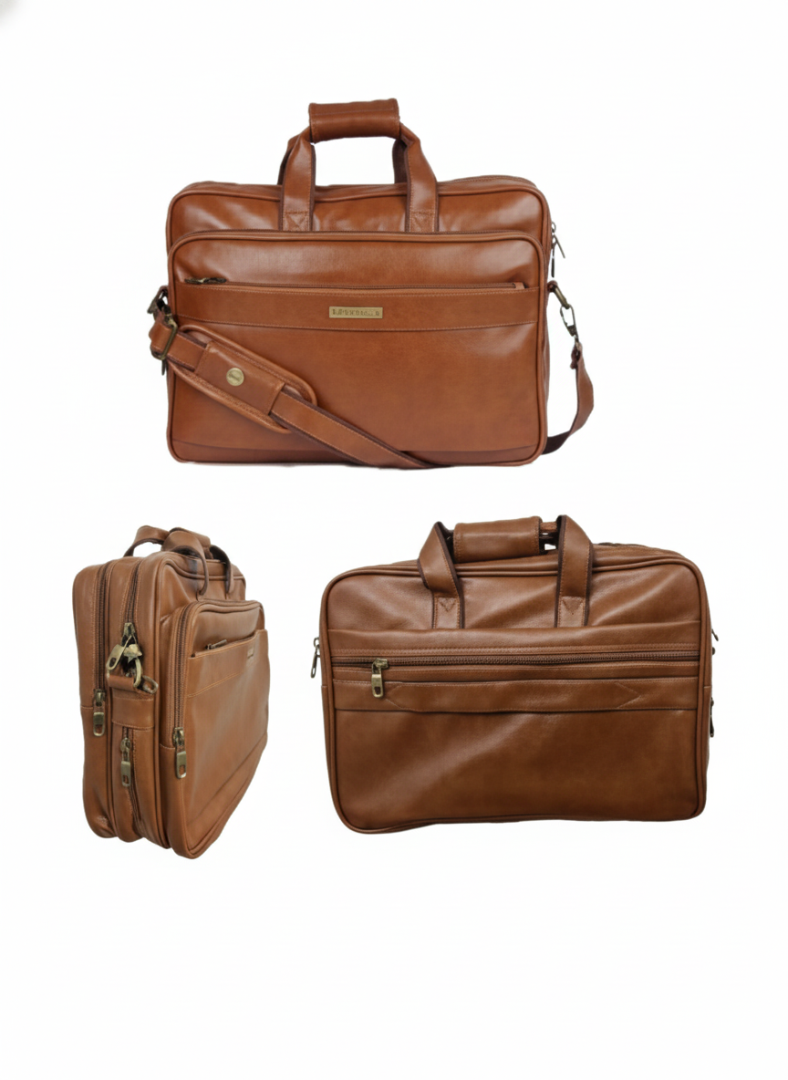 Classic Tan Leather Office Laptop Bag